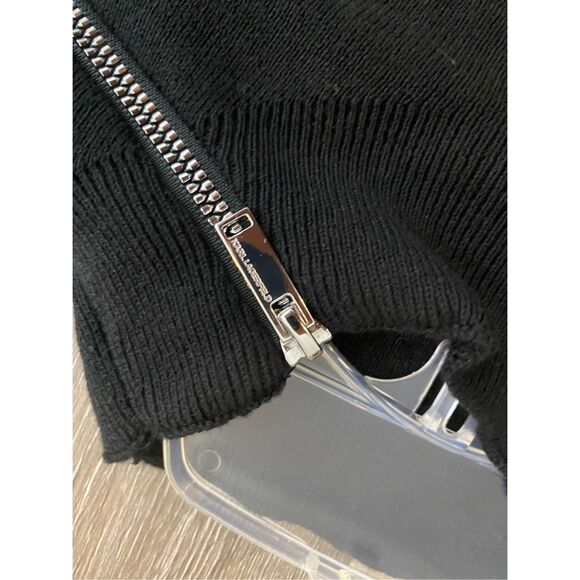 Karl Lagerfeld Paris Stripe Cuff Mock Neck Sweater Black/Blue, Sz Small, MP $169 - Picture 5 of 11